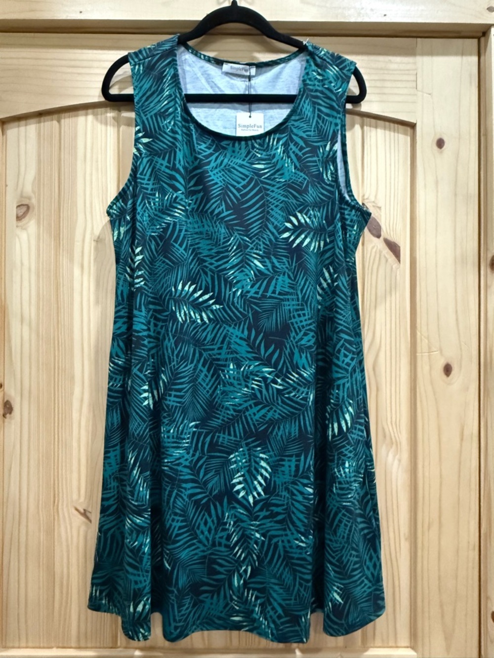 Simple Fun Women’s Teal Palm-Print Sleeveless Dress